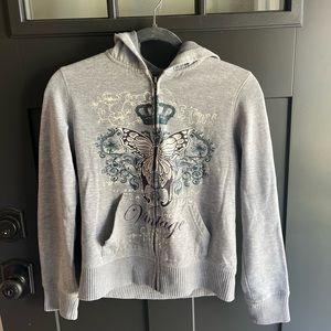 vintage gray zip up long sleeve hoodie